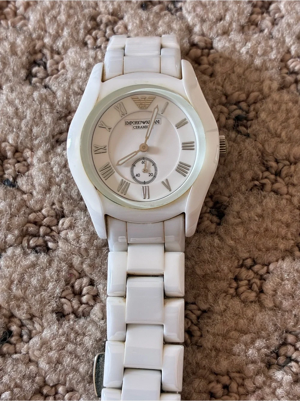 Emporio Armani White Ceramic Women's Bracelet Watch with Gold Accents